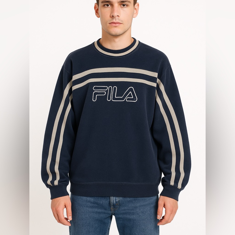 VTG Y2K FILA Pullover Crewneck Sweater Adult Size Large?  Polyester *Flawed